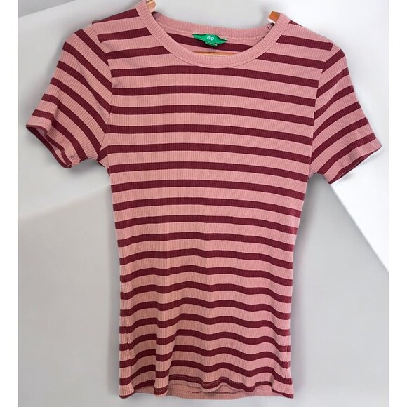 dip Tops - Pink Striped T Shirt Womens Size Large Cap Short Sleeve Dip Fitted Tee